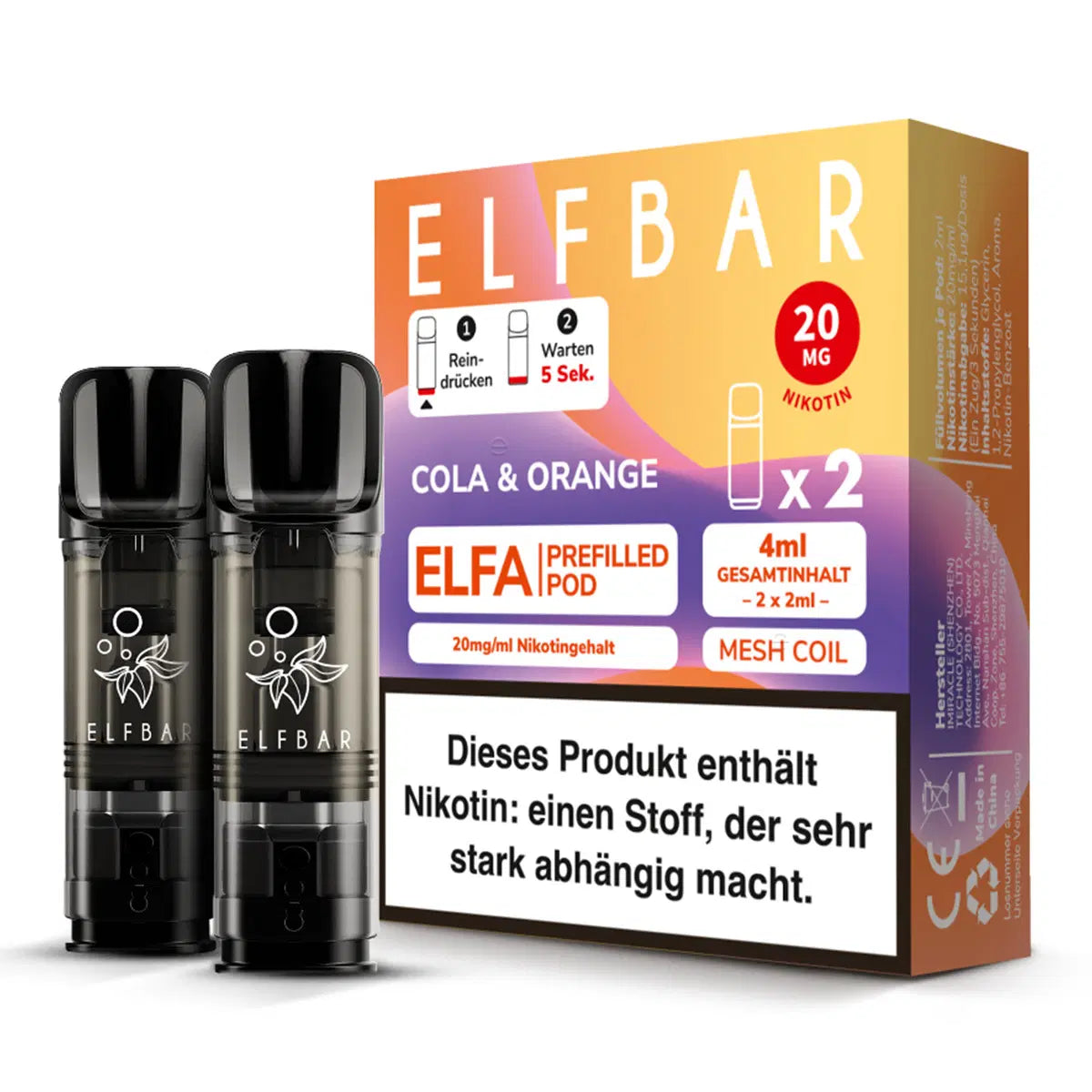 Elfbar Cola Orange Prefilled Pods mit Nikotin