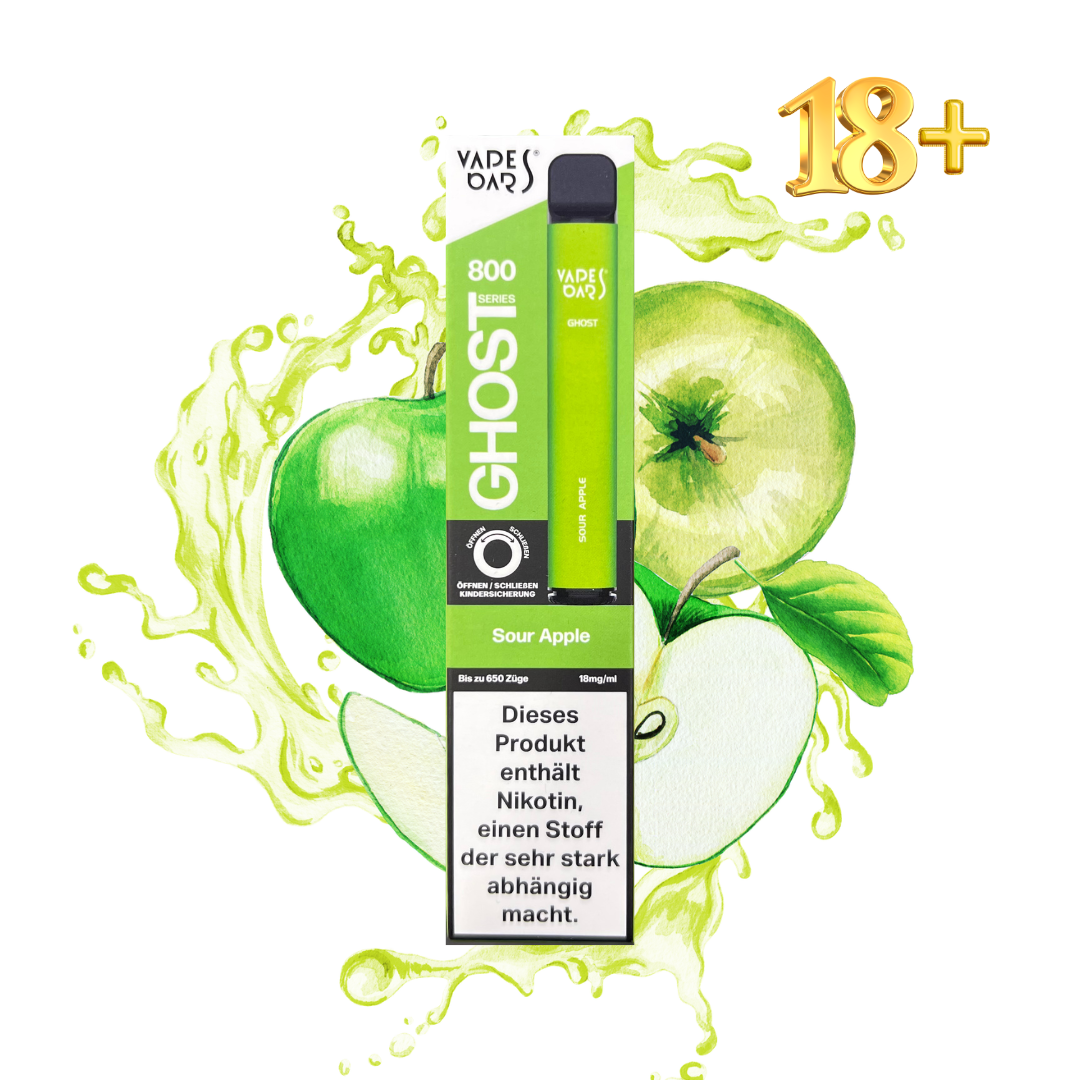 Vapes Bars Ghost 800 Sour Apple Einweg E-Zigarette mit Nikotin